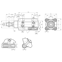 Doppeltwirkender Normzylinder nach ISO 15552 Zylinderdurchmesser 80mm Hub 250mm Druck max. 12 bar 
, Technische Zeichnung