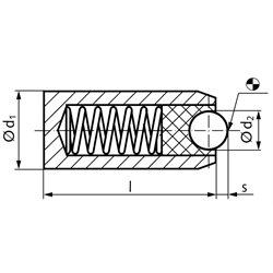 Federndes Druckstück d1=8mm glatt ohne Bund mit beweglicher Kugel Edelstahl, Technische Zeichnung