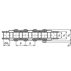 Kette KE-Eco ähnlich 16 B-1 Teilung 1"x17,02mm Innenglieder aus Kunststoff, Außenglieder aus 1.4301, Technische Zeichnung