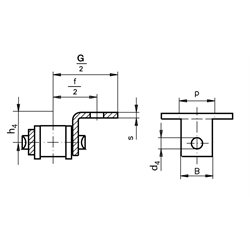 Rostfreies Federverschlussglied mit einseitiger Winkellasche 16 B-1-K1 Edelstahl 1.4301, Technische Zeichnung