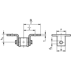 Rostfreies Federverschlussglied mit beidseitiger Winkellasche 16 B-1-K1 Edelstahl 1.4301, Technische Zeichnung