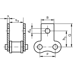 Federverschlussglied mit beidseitiger Flachlasche 06 B-1-M1 , Technische Zeichnung