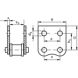 Rostfreies Federverschlussglied mit beidseitiger Flachlasche 06 B-1-M2 Edelstahl 1.4301, Technische Zeichnung