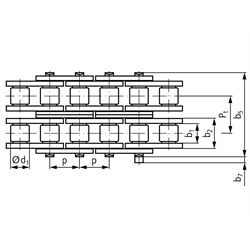 Zweifach-Rollenkette 12 B-2 Teilung 3/4x7/16" Werkstoff 1.4301, Technische Zeichnung